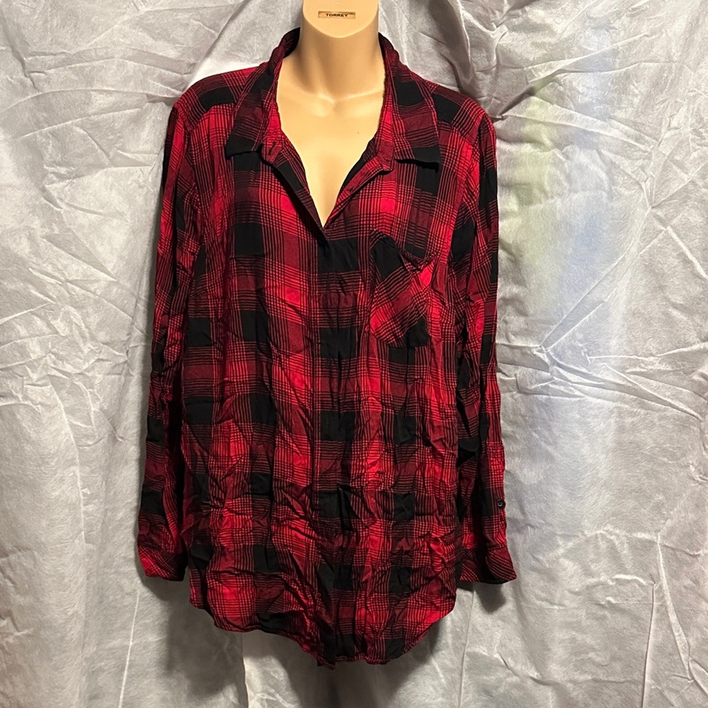 Red and Black Plaid Button-Up Shirt